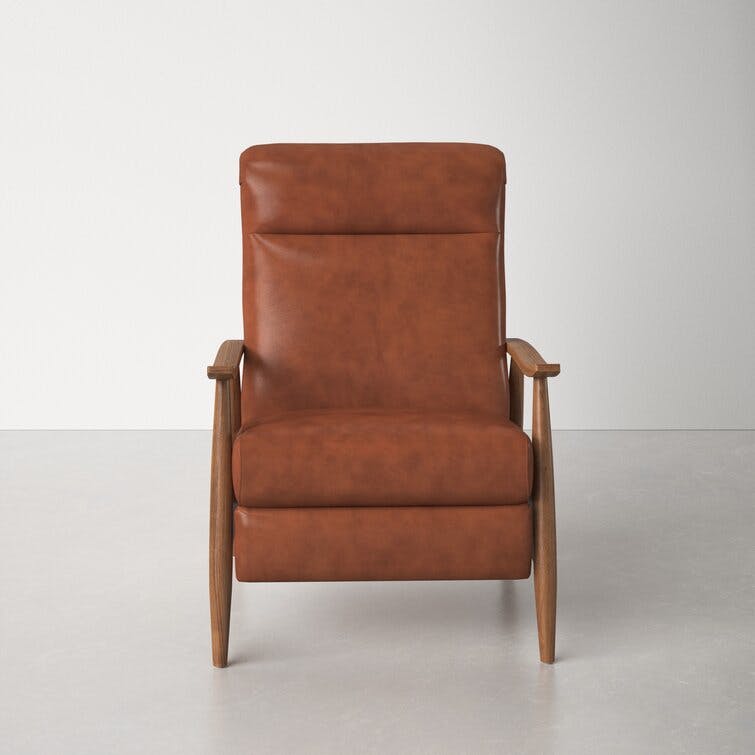 Solaris Caramel Vegan Leather Wooden Arm Recliner Chair