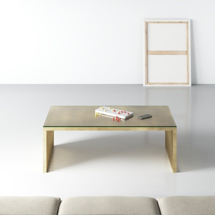 Pangea Home Lux Rectangle Modern Metal/Glass Coffee Table in Gold