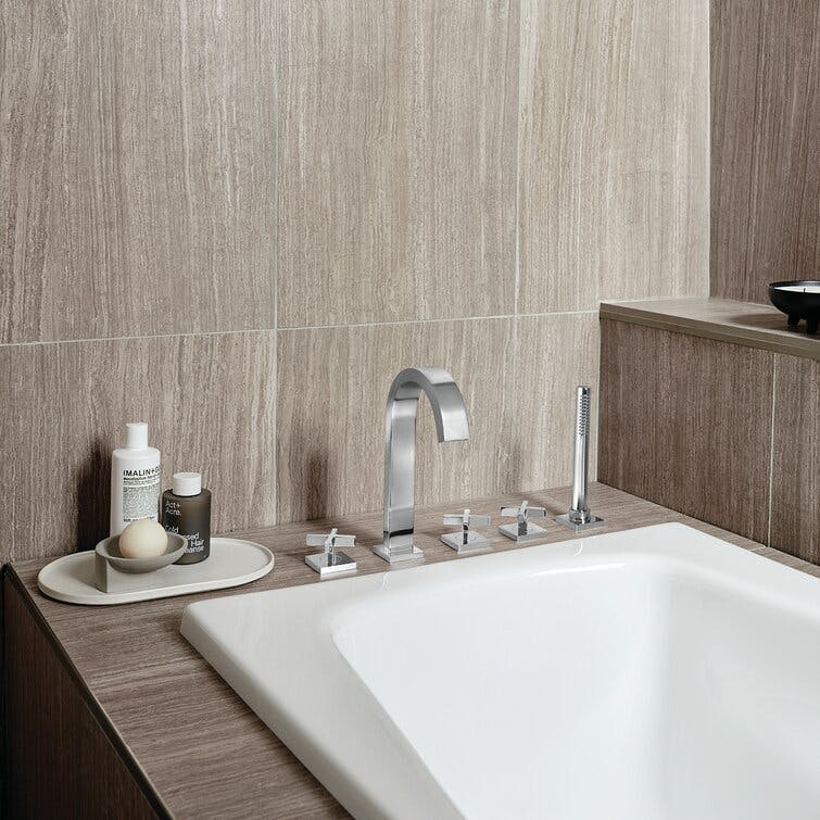 Clodagh Chrome Triple Handle Roman Tub Faucet with Modern Handshower