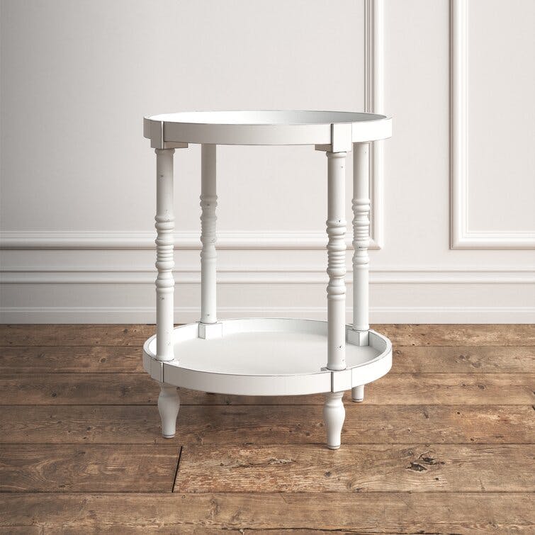 Lucinda 24" White Round Wood Side Table with Shelf