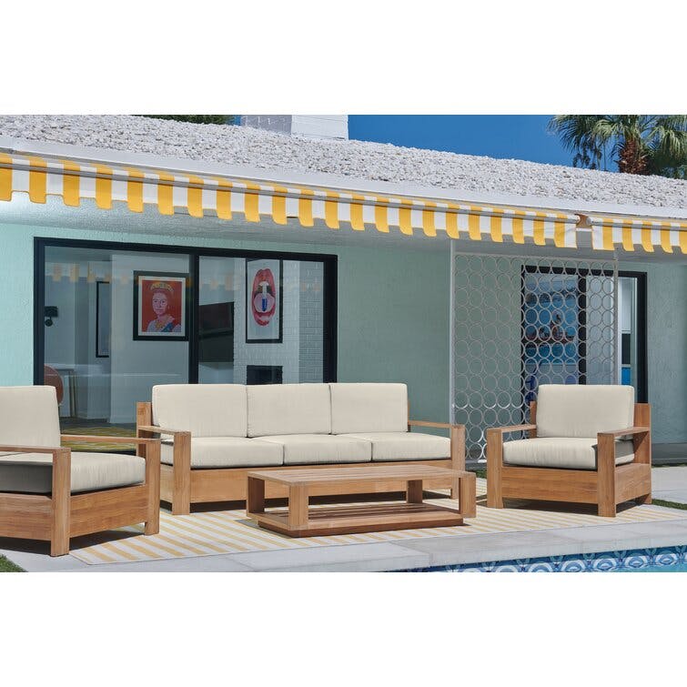 Lothair Hand-Sanded 87'' Teak 3-Seater Outdoor Sofa with Sunbrella Cushions