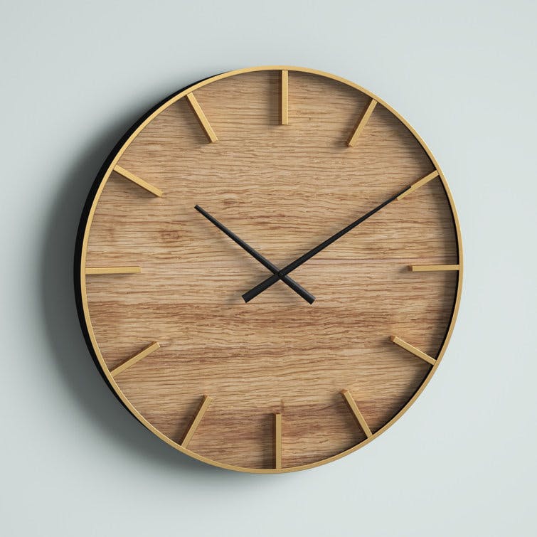 Wood Grain and Metal Wall Clock