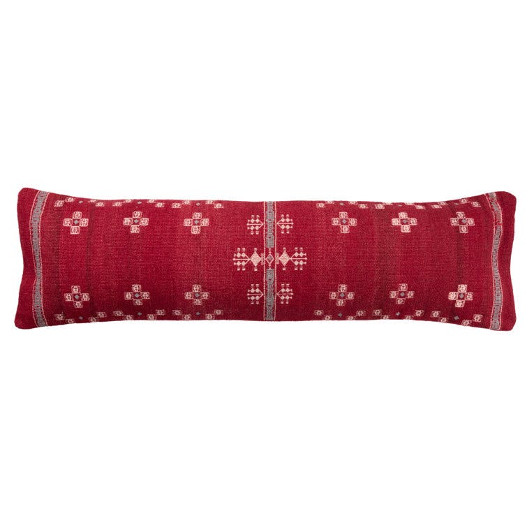 Scarlet Embroidered Wool Long Lumbar Down Pillow