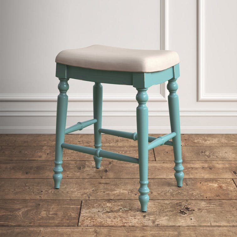 Marino Blue Upholstered Wood Backless Counter Stool