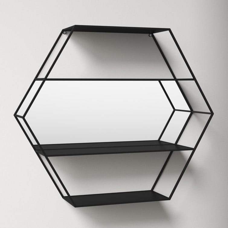 Dyron 28"x24" Black Hexagon Mirror with Shelf