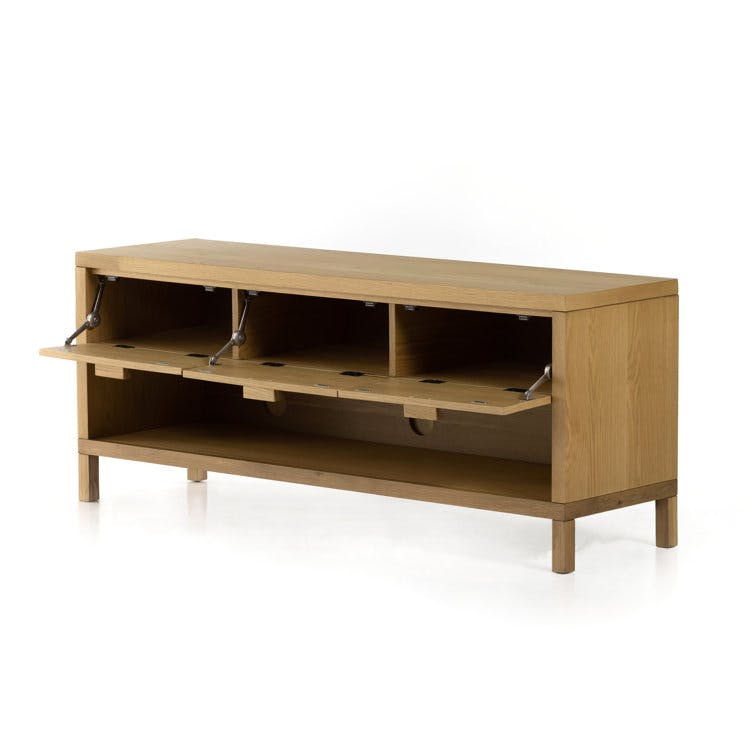 Marcy 63" Light Brown Oak and Natural Woven Cane Media Console