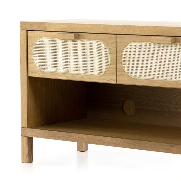 Marcy 63" Light Brown Oak and Natural Woven Cane Media Console