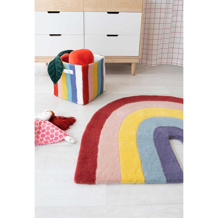 Handmade Looped/Hooked Wool Yellow/Pink/Red Area Rug