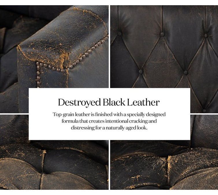 Afia Leather Sofa, Distressed Black