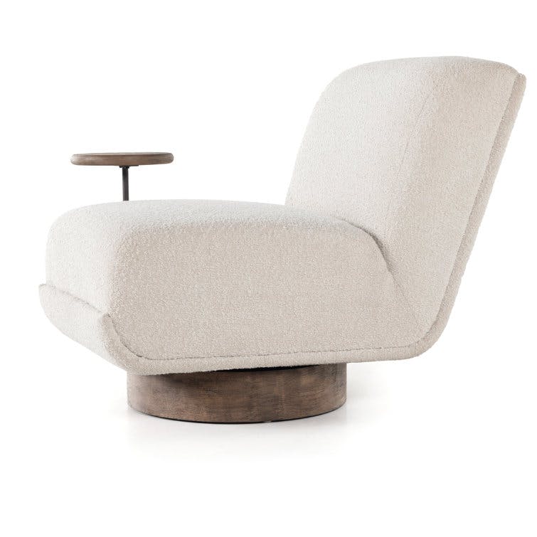 Laina Cream Upholstered Wood Swivel Chair