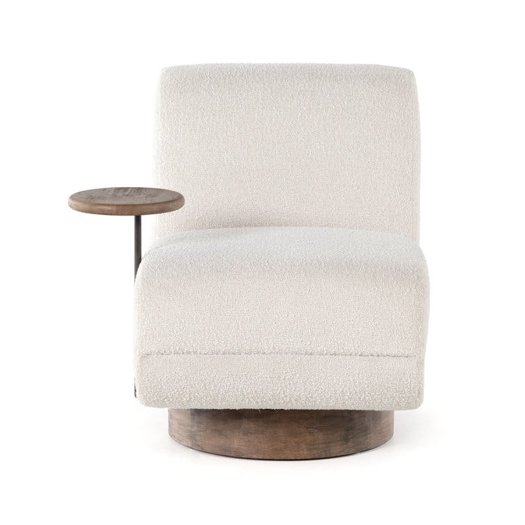 Laina Cream Upholstered Wood Swivel Chair