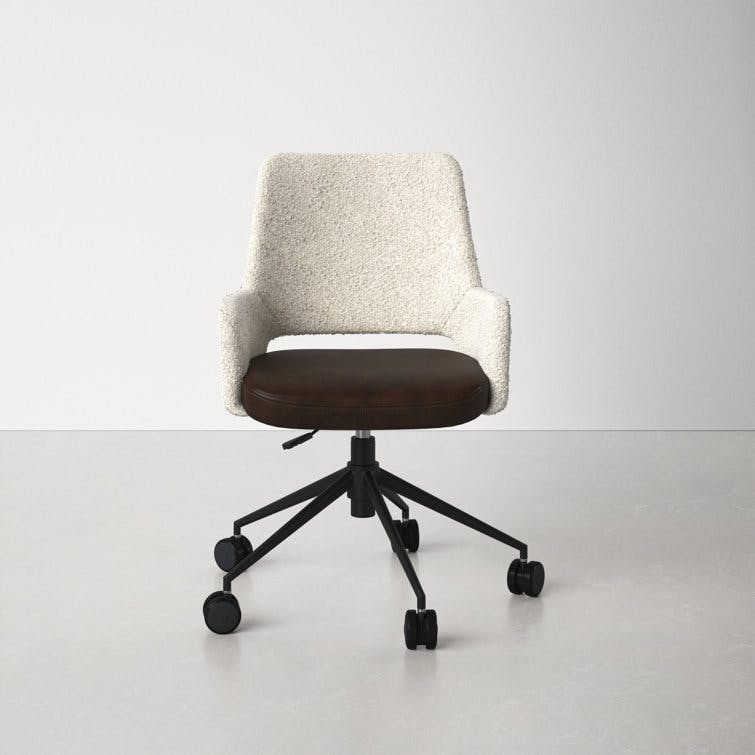 Jewett Ivory and Brown Leatherette Swivel Office Chair