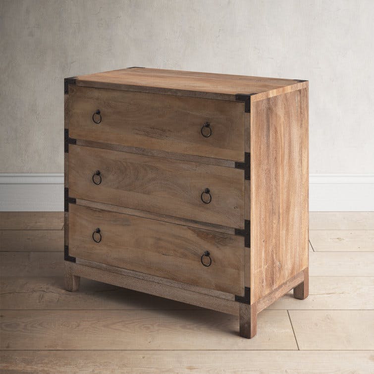 Aerial Natural Wood 3-Drawer Storage Cabinet