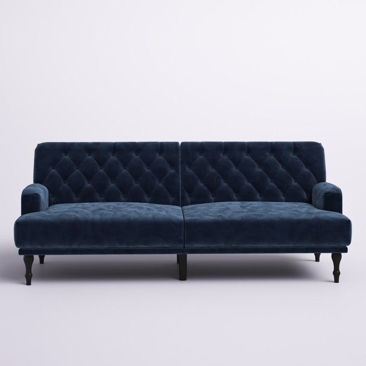 Hedy Twin 78.5" Blue Velvet Tufted Back Convertible Sofa Bed