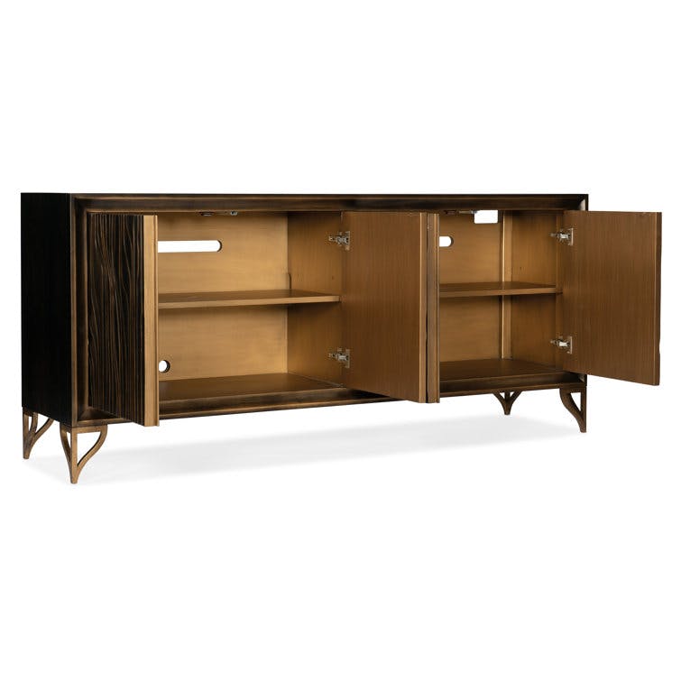 Jenny Dark Wood Media Console with Gold-Finished Legs