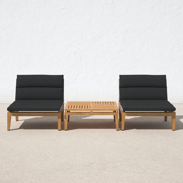 Britney 3-Piece Black Teak Seating Group with Cushions