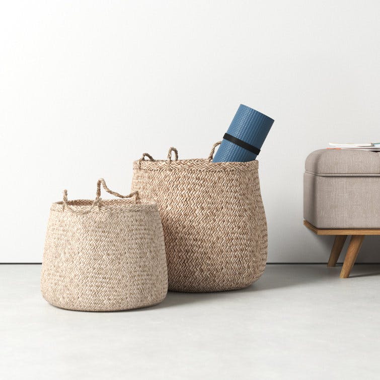 Eco-Friendly Round Seagrass Storage Basket Duo