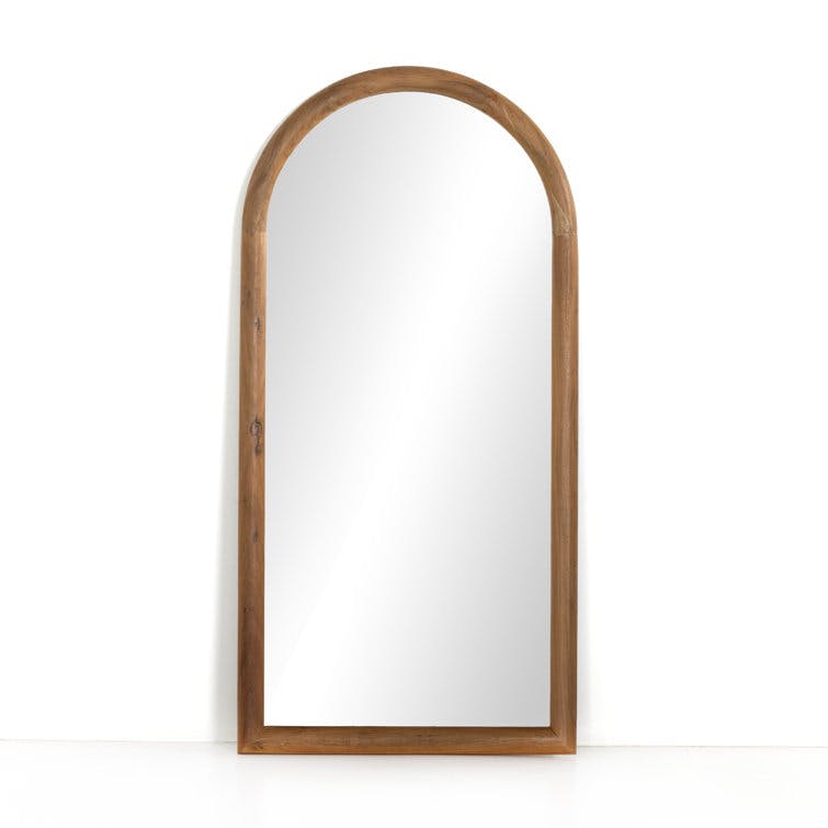 Zaira Rustic Lodge Brown Acacia Wood Arched Full Length Floor Mirror