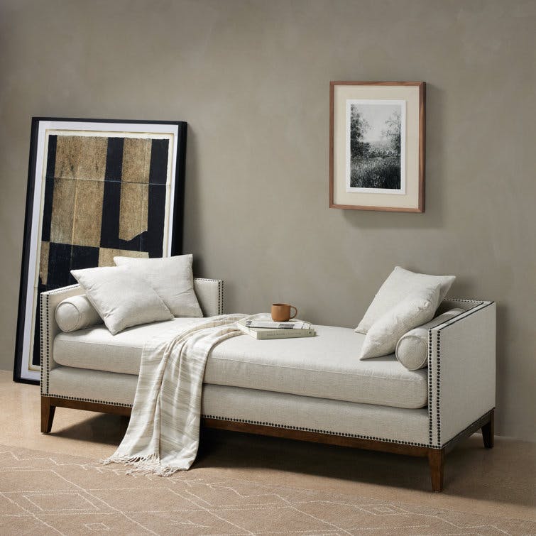 Mercury Upholstered White and Brown Chaise Lounge