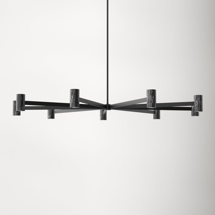 Braulio 64" Brass LED Chandelier with Nero Madera Marble Shade