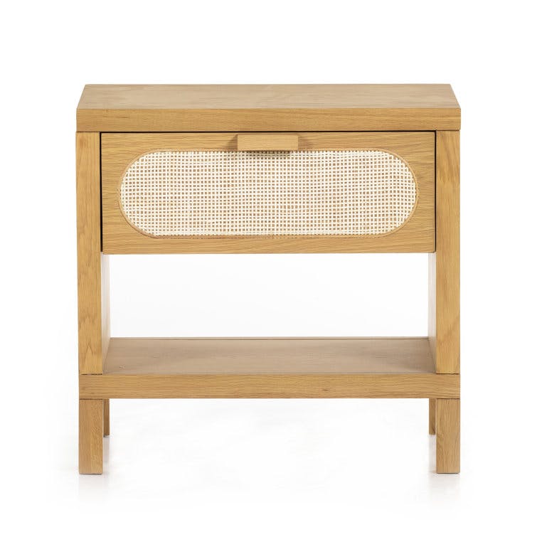 Allie 25" Light Brown Oak and Natural Woven Cane Side Table