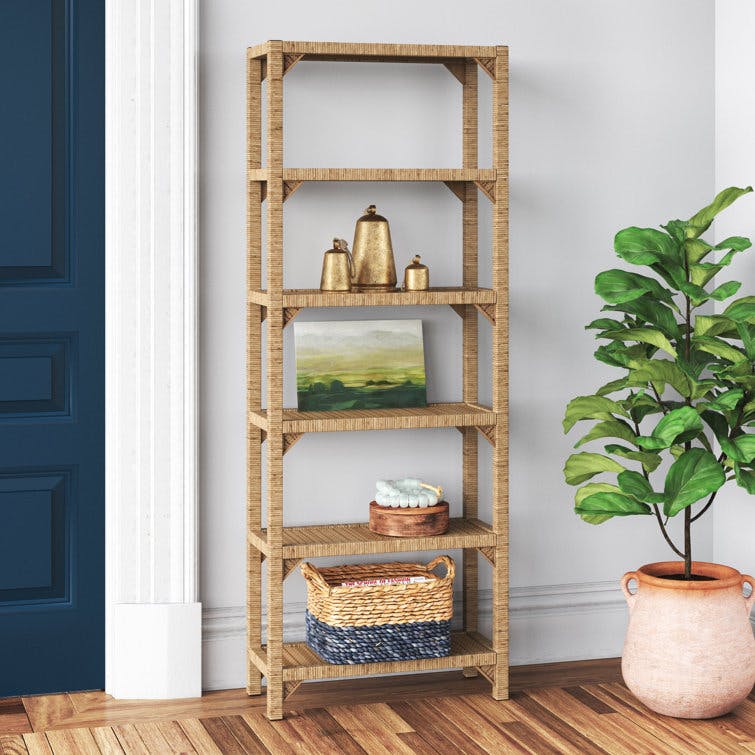 Jagger 64" Natural Brown Bamboo Wrap Open Back Bookcase
