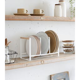 Tosca Yamazaki Home Wood-Accented Dish Storage Rack, Kitchen Organizer Holder Stand