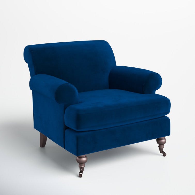 Harbour Navy Blue Upholstered Armchair with Metal Casters