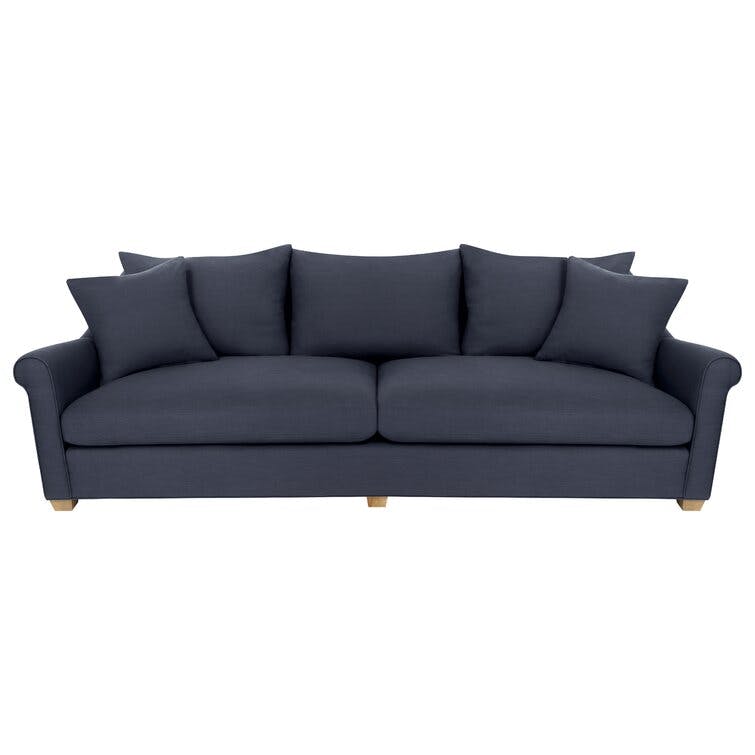 Frasier Navy Blue Linen 106" Transitional Sofa with Oak Legs