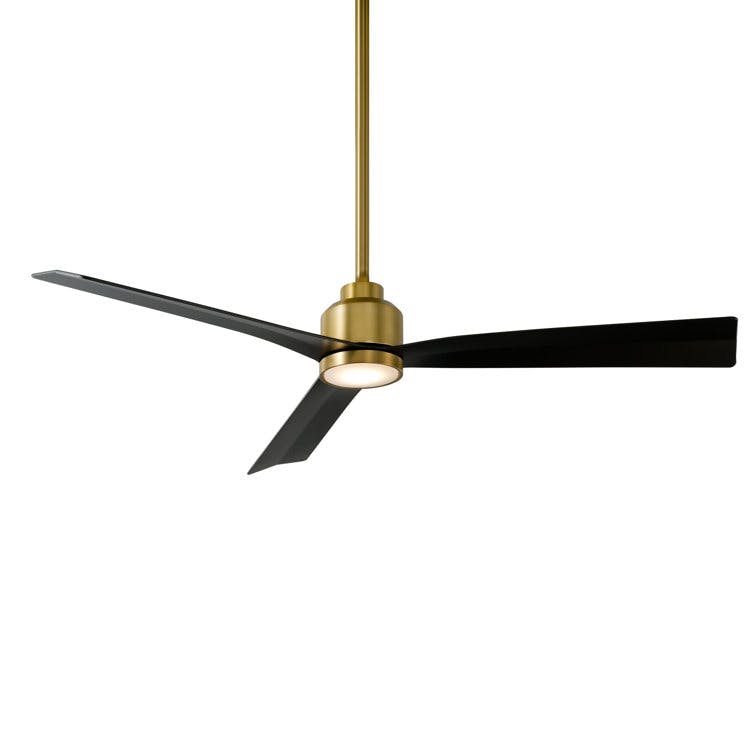 52" Soft Brass Matte Black 3-Blade Smart Ceiling Fan with LED Light Kit