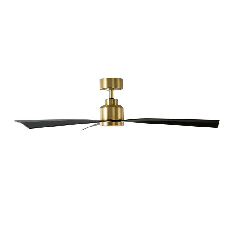 52" Soft Brass Matte Black 3-Blade Smart Ceiling Fan with LED Light Kit