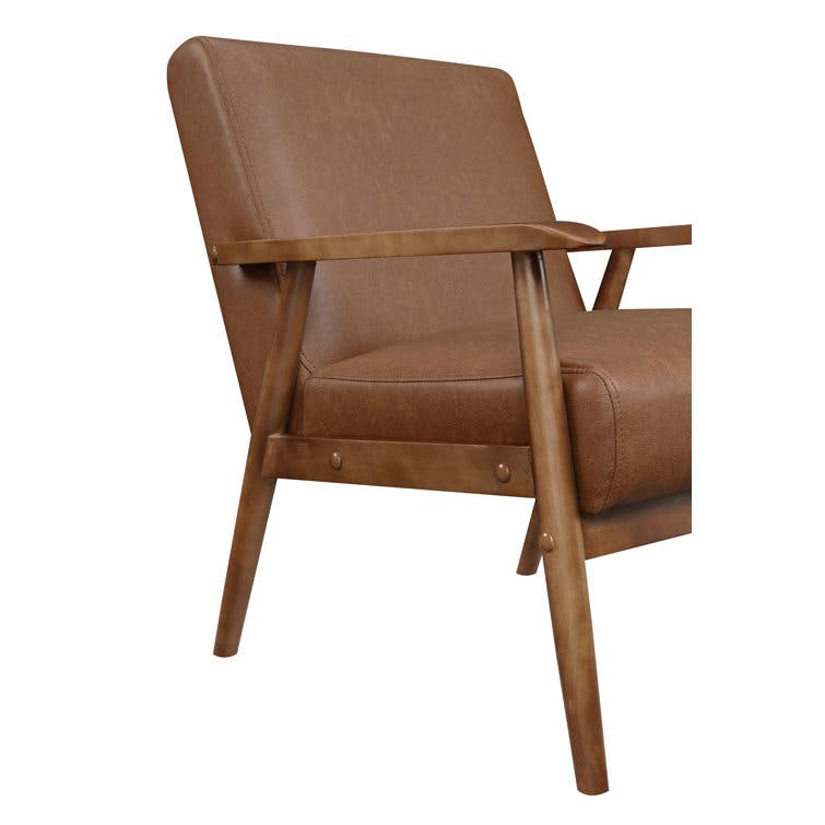 Jarin Lummus Cognac Faux Leather Wood Frame Accent Chair