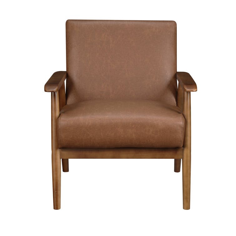 Jarin Lummus Cognac Faux Leather Wood Frame Accent Chair