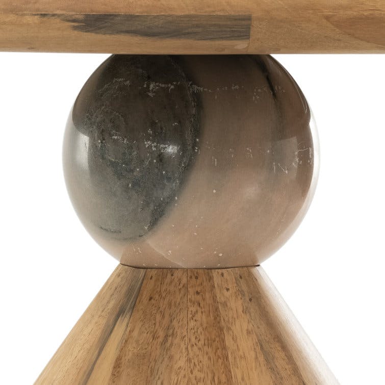 Jasmine Round Natural Wood and Blush Marble Dining Table