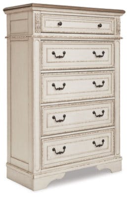 Realyn Chipped White 5-Drawer Chest