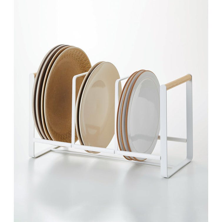 Tosca Wide White Wood-Accented Dish Storage Rack