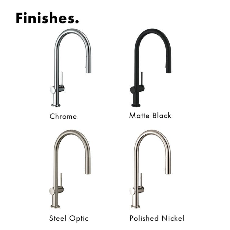 Talis N HighArc 17" Steel Optik Modern Kitchen Faucet with Pull-Out Spray