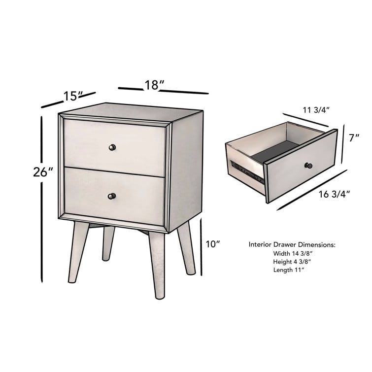 Williams 2 - Drawer Solid + Manufactured Wood Nightstand