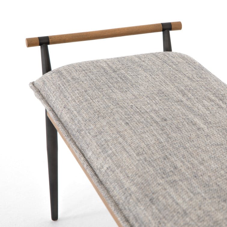 Oak & Stainless Steel 59" Upholstered Bench