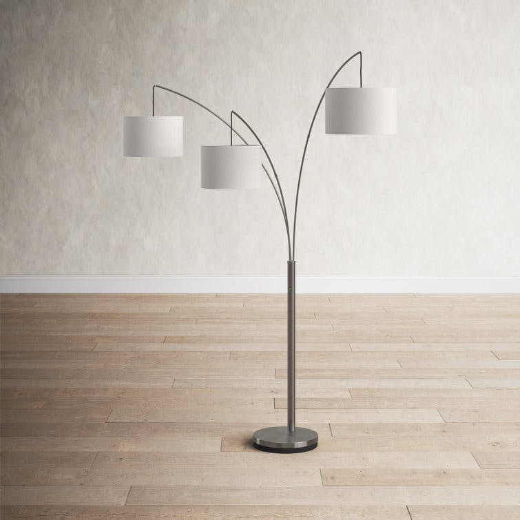Trinity Brushed Steel 74'' Adjustable Arc Floor Lamp with White Shades