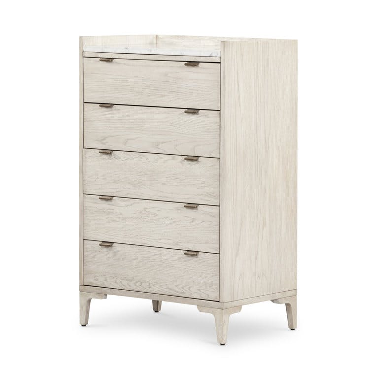 Geary Marble Top Beige 5-Drawer Tall Dresser