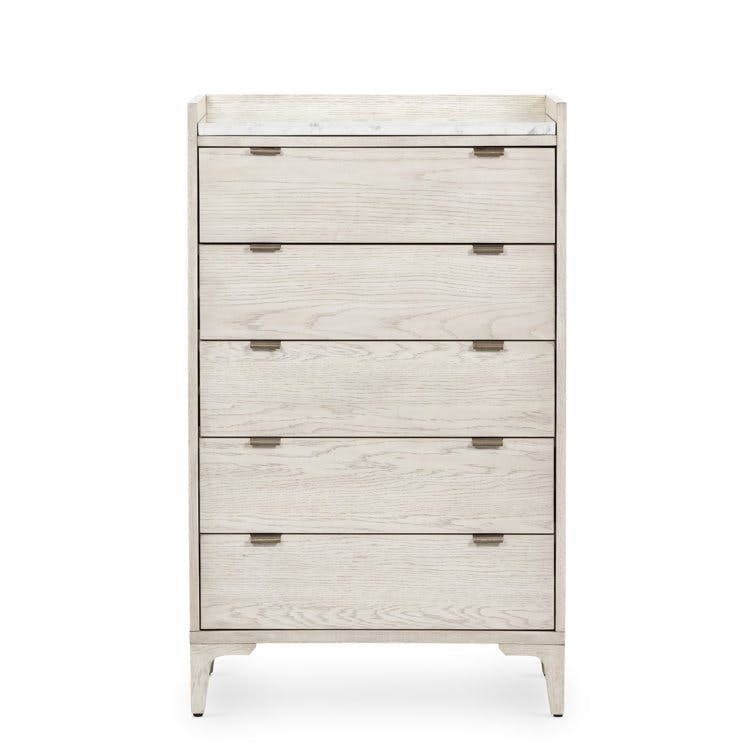 Geary Marble Top Beige 5-Drawer Tall Dresser