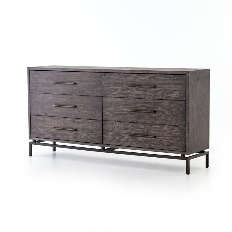 Washed Oak & Iron 70" 6-Drawer Dresser