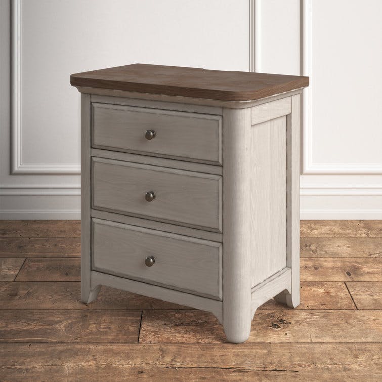 Farmhouse Reimagined White 3 Drawer Nightstand with Charging Station