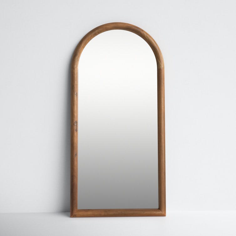 Zaira Rustic Lodge Brown Acacia Wood Arched Full Length Floor Mirror