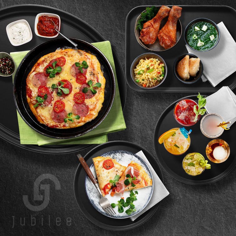 Set of 4 Jubilee 18" Round Black Non-Skid Serving Trays