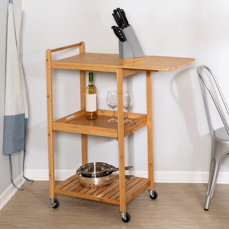 Bamboo 38"H x 22"W Rolling Kitchen Utility Cart