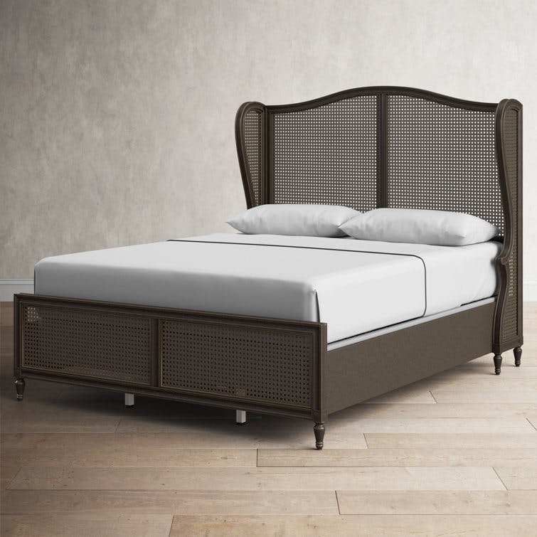 Gia Queen Oiled Bronze Wood and Cane Wingback Bed