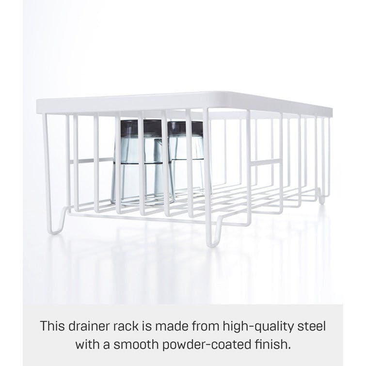 Sleek 16.5'' White Steel Dish Drainer Rack with Utensil Cup