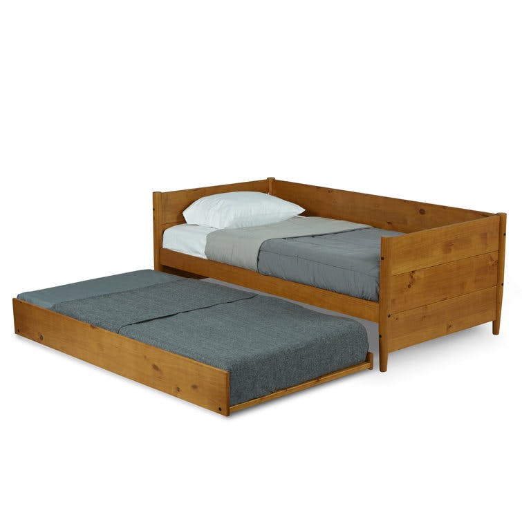 Mid-Century Pine Twin Daybed with Trundle and Wood Slats